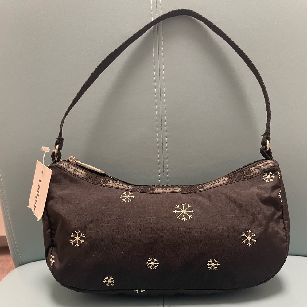 LeSportsac Black and White Snowflake Shoulder Bag